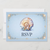 豪華な貝殻の結婚式ビーチテーマコンチRSVP 招待状 (正面)