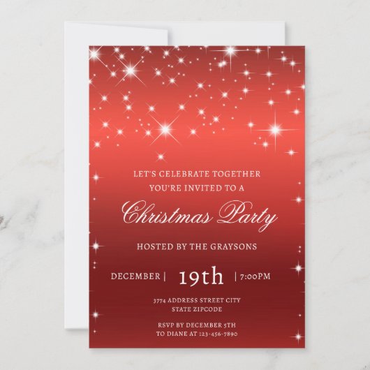 豪華な赤いクリスマスパーティーの招待状 シーズンカード (正面)