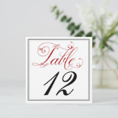 豪華な赤いスクリプトのテーブルナンバーカード 招待状 (スタンド正面)