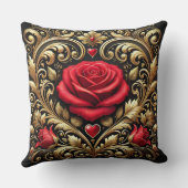 豪華な赤いバラと金ゴールドハートアートワーク クッション (裏面)