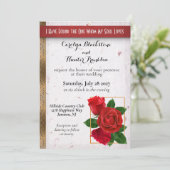 豪華な赤いバラと金ゴールドメタリック結婚ズ 招待状 (スタンド正面)