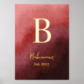 豪華な赤いファミリー ネーム 年設立 箔ポスター (正面)