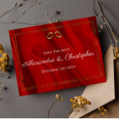 豪華な赤い絹と金ゴールド結婚式の日付を保存 案内ポストカード