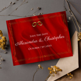 豪華な赤い絹と金ゴールド結婚式の日付を保存 案内ポストカード