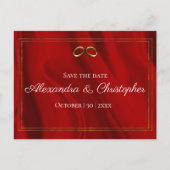 豪華な赤い絹と金ゴールド結婚式の日付を保存 案内ポストカード (正面)