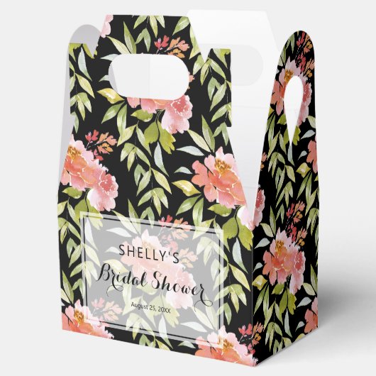 豪華な赤い花と緑のブライダルシャワー フェイバーボックス (オープン)