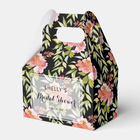 豪華な赤い花と緑の結婚式のブライズシャワー フェイバーボックス (正面サイド)