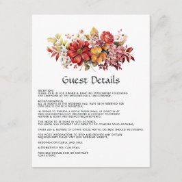 豪華な赤い花のウェディングゲスト詳細 エンクロージャーカード