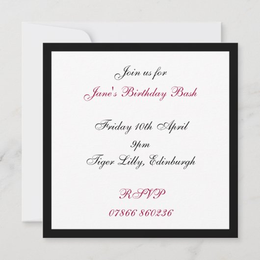 豪華な赤い誕生日パーティーの靴のスクエア招待状 招待状 (裏面)