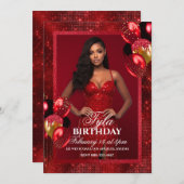 豪華な赤い風船の写真招待状 招待状 (正面/裏面)