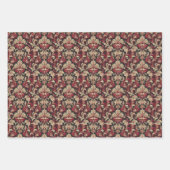 豪華な赤とクリームのダマスクのパターン ラッピングペーパーシート (正面3)