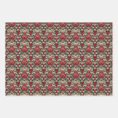 豪華な赤とクリームのダマスクのパターン ラッピングペーパーシート (正面2)