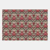 豪華な赤とクリームのダマスクのパターン ラッピングペーパーシート (正面)