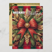 豪華な赤と緑の格子模様の祭りのゴールドアクセント シーズンカード (正面/裏面)