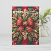 豪華な赤と緑の格子模様の祭りのゴールドアクセント シーズンカード (スタンド正面)