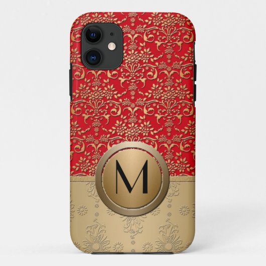 豪華な赤と金のモノグラム ダマスク柄 Case-Mate iPhoneケース (裏面)