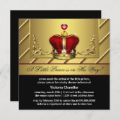 豪華な赤と金の王冠プリンスベビーシャワー 招待状 (正面/裏面)