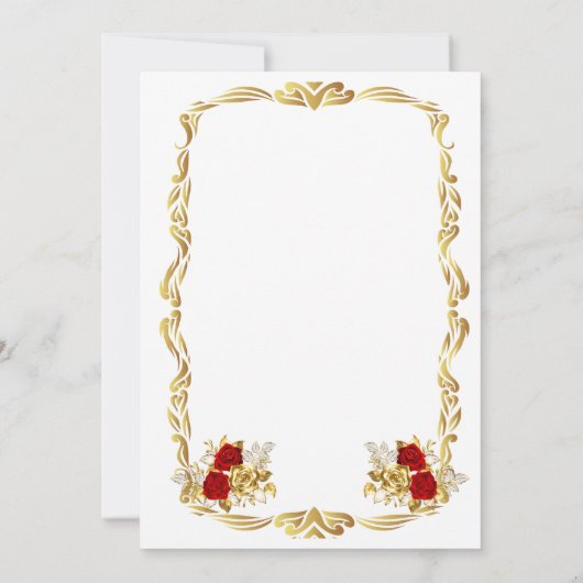 豪華な赤と金の花の結婚式招待状 招待状 (裏面)