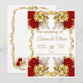 豪華な赤と金の花の結婚式招待状 招待状 (正面/裏面)