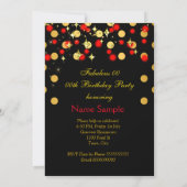 豪華な赤と金の輝き ライト 誕生日パーティー 招待状 (裏面)