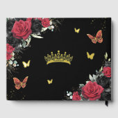 豪華な赤と黒の花柄の蝶のプリンセスドレス　ゴールド ゲストブック (裏面)