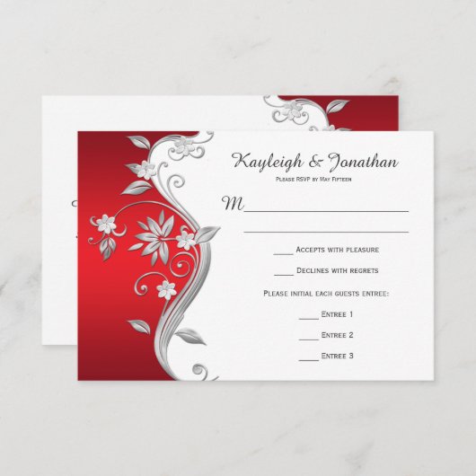 豪華な赤白銀の花 RSVP (正面/裏面)