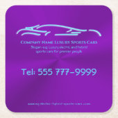豪華な車のロゴ – アイスブルースポーツカーオンパープル スクエアペーパーコースター (正面)