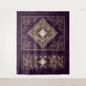 豪華な輝き | 紫と金のジュエリー調の装飾 タペストリー (正面)