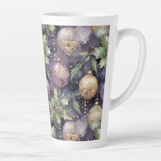 豪華な輝き：紫と金ゴールドクリスマスプレゼント カフェラテマグ (右)