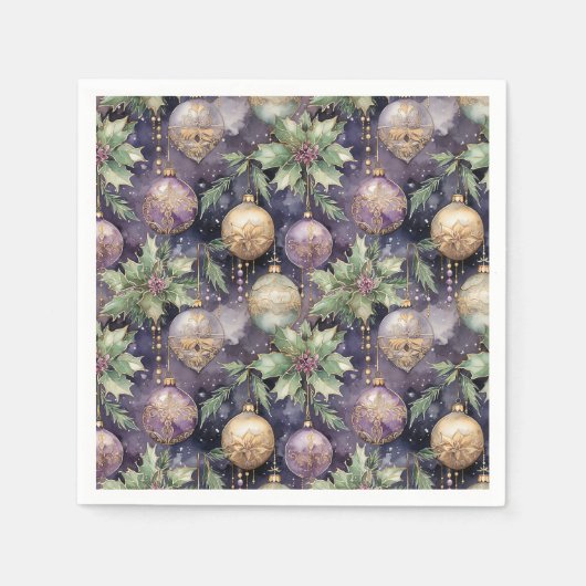 豪華な輝き：紫と金ゴールドクリスマスプレゼント スタンダードカクテルナプキン (正面)
