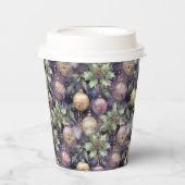 豪華な輝き:紫と金ゴールドクリスマスプレゼント 紙コップ (正面)