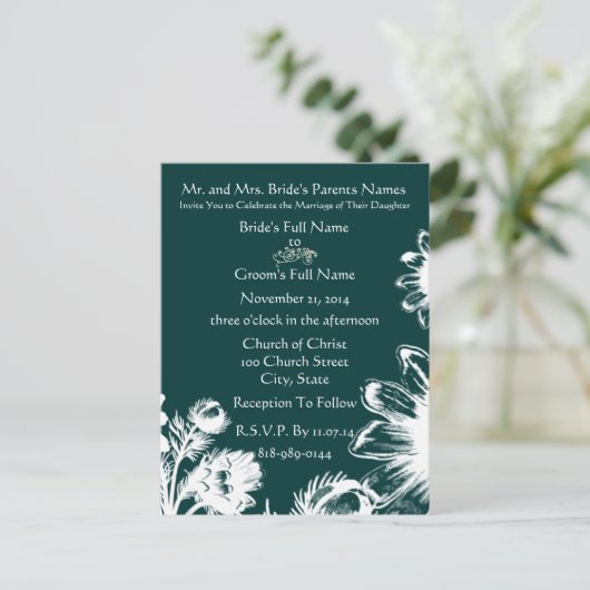 豪華な輝き 緑 白 お手頃な結婚式 インビテーションポストカード (スタンド正面)