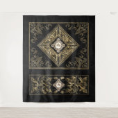 豪華な輝き | 黒と金のジュエリーのような装飾 タペストリー (正面)