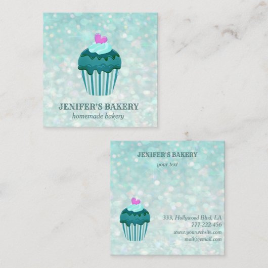 豪華な輝モダンかしいカップケーキ自家製ベーカリー スクエア名刺 (正面/裏面)