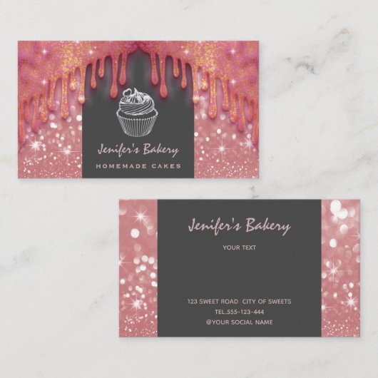 豪華な輝モダンきは、かわいいカップケーキのベーカリーを乾燥させる 名刺 (正面/裏面)