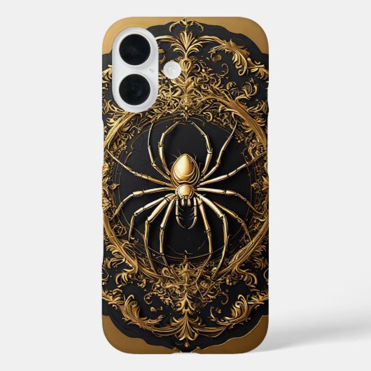 豪華な透かし彫りデザインの上の金色のクモの像 Case-Mate iPhoneケース (裏面)