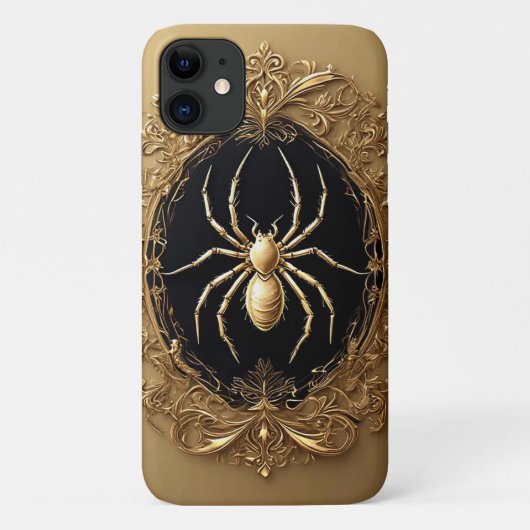 豪華な透かし彫りデザインの上の金色のクモの像 Case-Mate iPhoneケース (裏面)