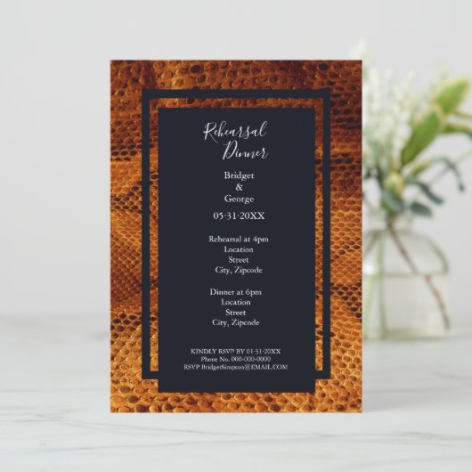 豪華な野生のヘビの皮の動物のリハーバーディナー 招待状 (スタンド正面)