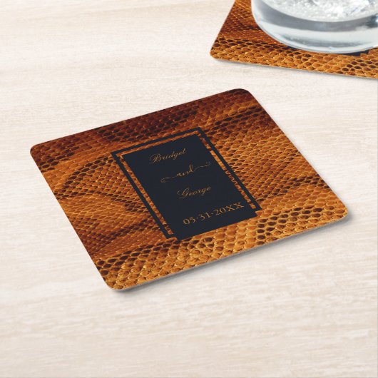 豪華な野生のヘビ皮結婚動物 スクエアペーパーコースター (アングル)