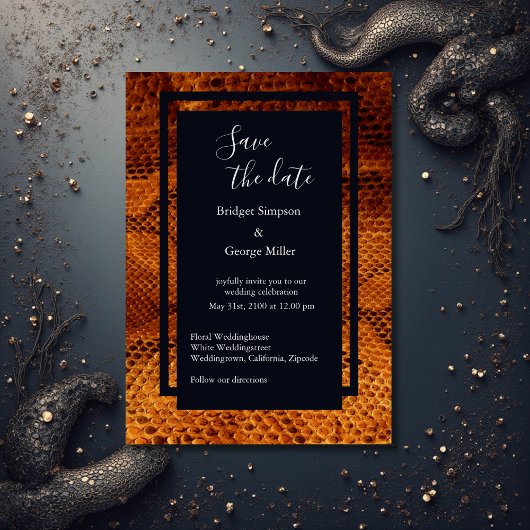 豪華な野生のヘビ皮結婚動物 招待状