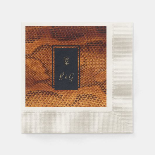 豪華な野生のヘビ皮結婚動物 縁ありカクテルナプキン (正面)