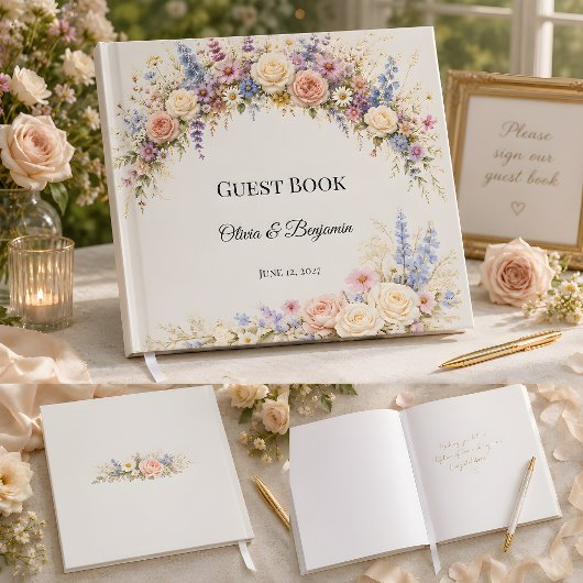 豪華な野生の花の草原の結婚式 ゲストブック