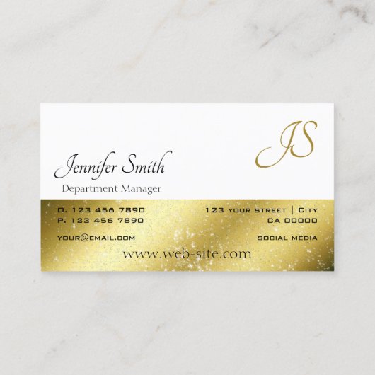 豪華な金と白のキラキラ星モノグラム 名刺 (裏面)