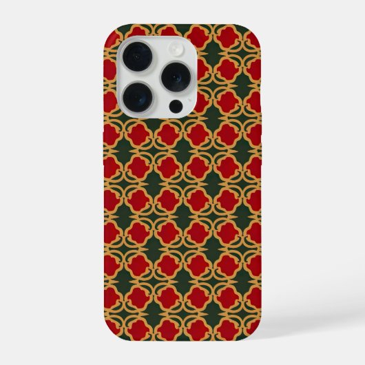 豪華な金と赤の花柄 iPhoneケース (裏面)
