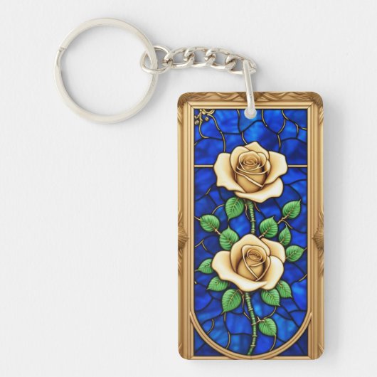 豪華な金のバラの芸術作品 キーホルダー (正面)