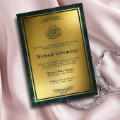 豪華な金のフレームとエメラルドグリーンのイスラムのメヘンディ 招待状