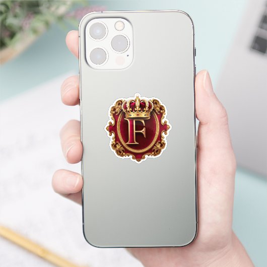 豪華な金のフレームと王冠のモノグラム シール (スマートフォン)