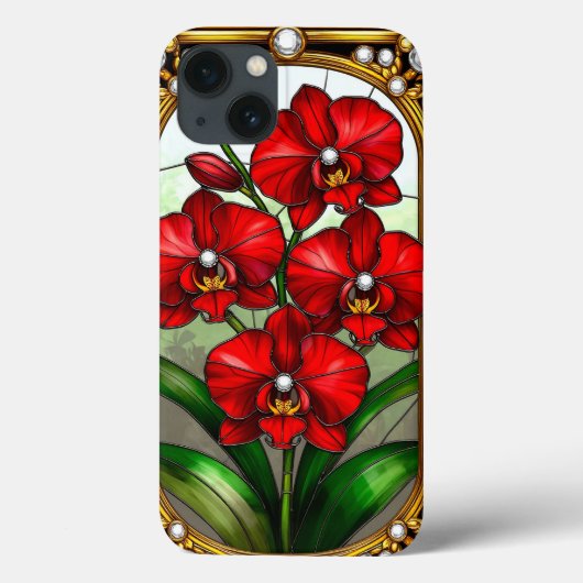 豪華な金のフレームに入った鮮やかな赤い蘭 Case-Mate iPhoneケース (裏面)