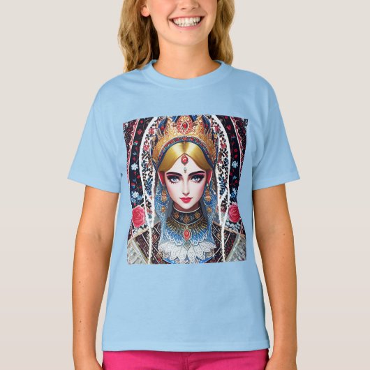 豪華な金の冠を身に着けた女性 Tシャツ (正面)