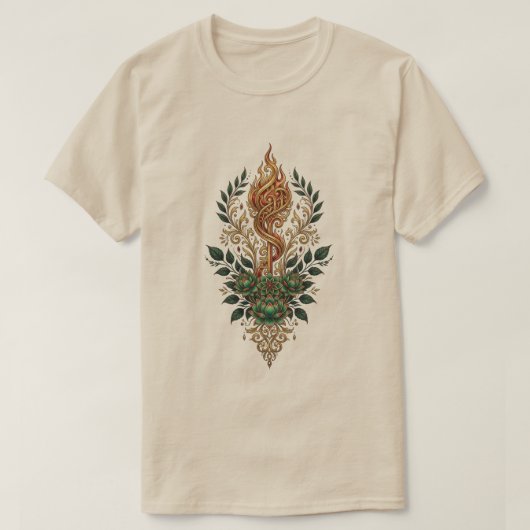 豪華な金の炎の植物紋章Tシャツ Tシャツ (デザイン正面)